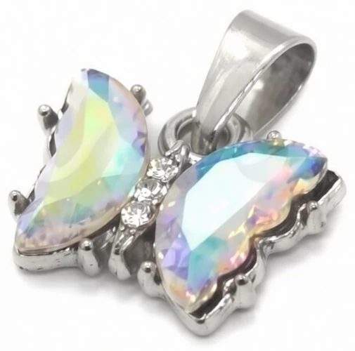 Dije de acero quirurgico Mariposa con cubic tornasol 12mm